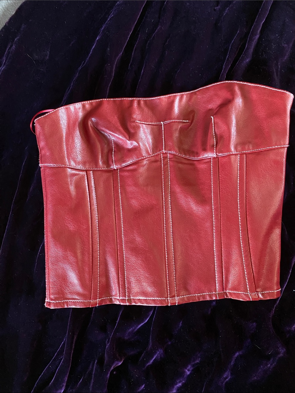 Edikted Red Faux Leather Strapless Corset Top